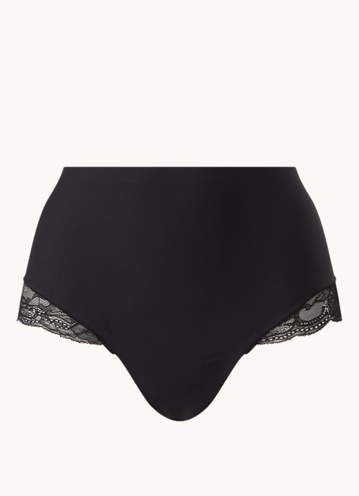 MAGIC Bodyfashion Dream high waisted naadloze string met kant - voorkant 3 zwart
