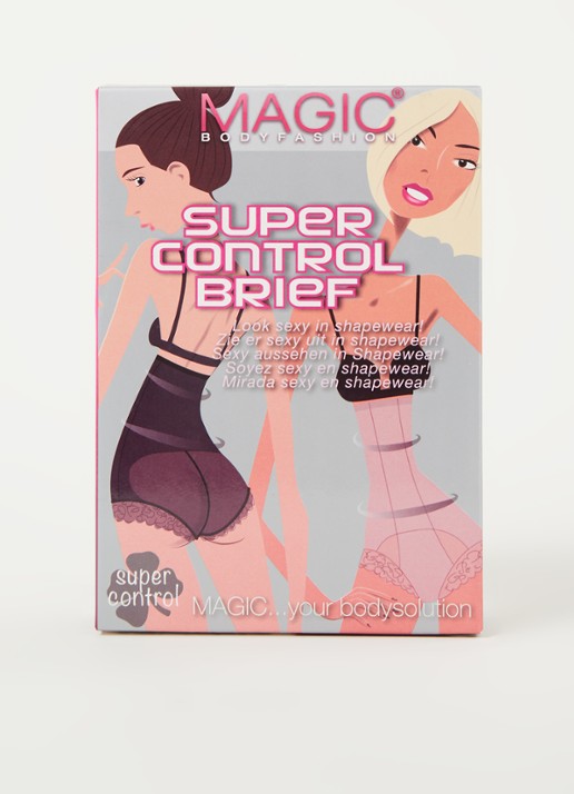 MAGIC Bodyfashion Super Control high waisted corrigerende slip met kant - voorkant 3 creme