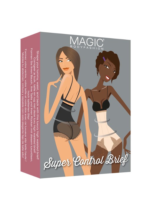 MAGIC Bodyfashion Super Control high waisted corrigerende slip met kant - voorkant 2 zwart