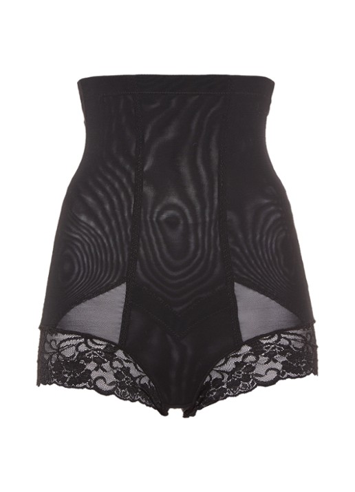 MAGIC Bodyfashion Super Control high waisted corrigerende slip met kant - voorkant 4 zwart
