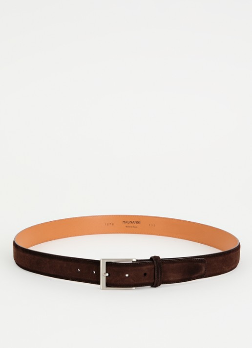 Magnanni Crostidifu Cacao riem van suède  - voorkant donkerbruin