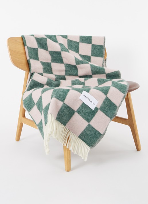 Maison Deux Checkerboard plaid van wol 130 x 200 cm - voorkant 2 groen