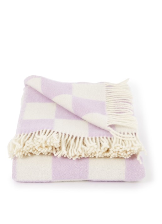 Maison Deux Checkerboard plaid van wol 130 x 200 cm - voorkant lila