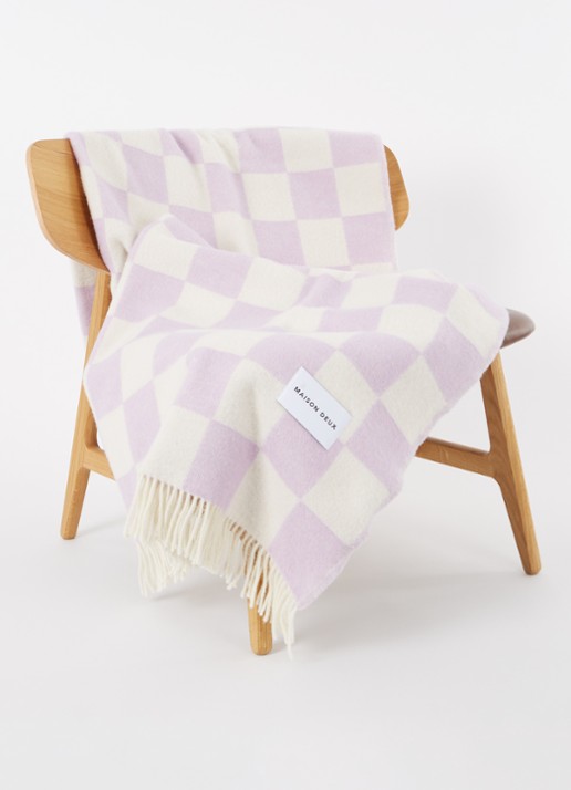 Maison Deux Checkerboard plaid van wol 130 x 200 cm - voorkant 2 lila