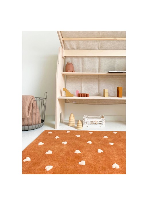 Maison Deux Hearts vloerkleed M 80 x 120 cm - voorkant 4 oranjebruin