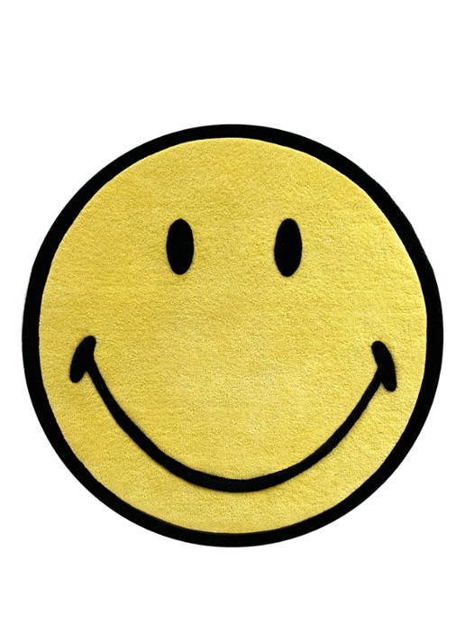 Maison Deux Smiley vloerkleed Ø100 cm - voorkant neongeel