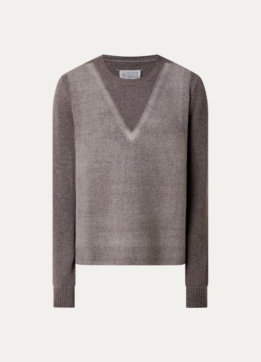 Maison Margiela Fijngebreide trui van wol met print - voorkant 4 grijs