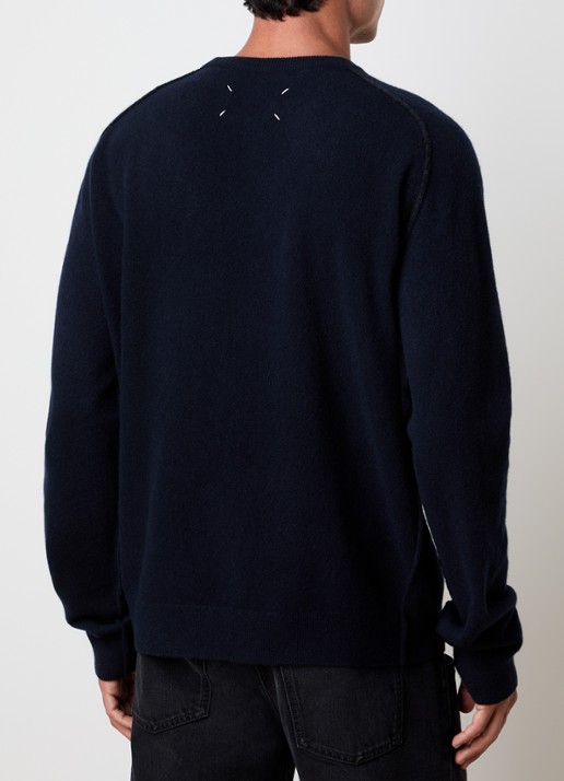 Maison Margiela Fijngebreide trui van wol met ronde hals - achterkant 3 donkerblauw
