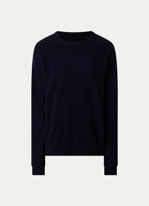 Maison Margiela Fijngebreide trui van wol met ronde hals - voorkant 4 donkerblauw