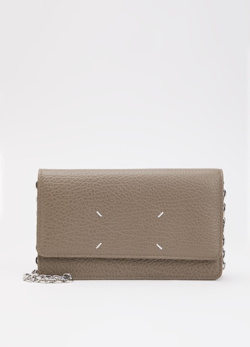 Maison Margiela Four Stitches portemonnee van kalfsleer - voorkant taupe