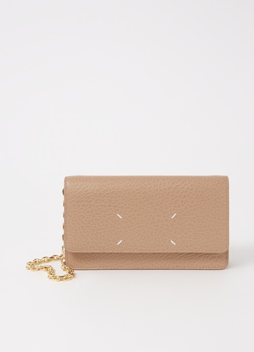 Maison Margiela Four Stitches portemonnee van kalfsleer - voorkant beige