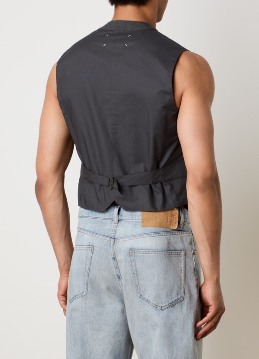 Maison Margiela Gilet in zijdeblend met steekzakken - achterkant donkergrijs
