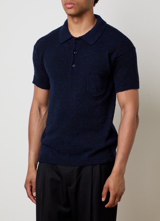 Maison Margiela Grofgebreide polo in wolblend met opgestikte zak - detail 4 donkerblauw