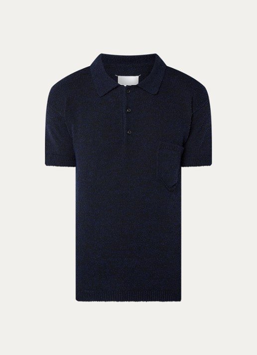 Maison Margiela Grofgebreide polo in wolblend met opgestikte zak - voorkant donkerblauw