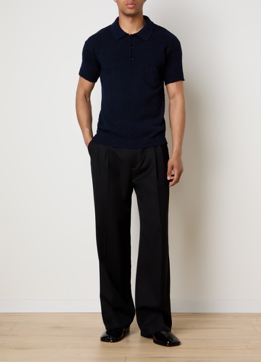 Maison Margiela Grofgebreide polo in wolblend met opgestikte zak - voorkant 2 donkerblauw