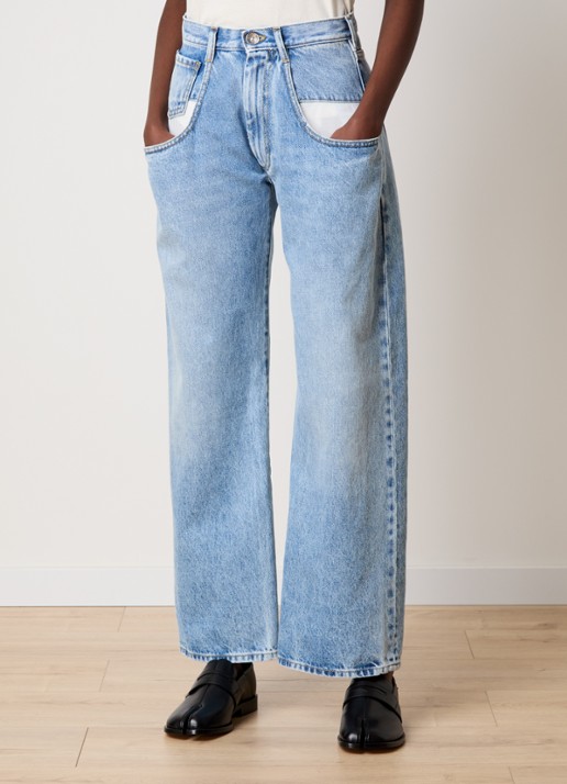 Maison Margiela High waist straight leg jeans met lichte wassing - detail 9 indigo