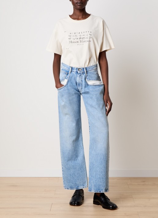 Maison Margiela High waist straight leg jeans met lichte wassing - voorkant 5 indigo