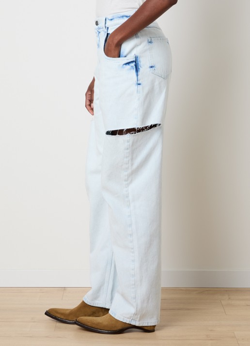 Maison Margiela High waist straight leg jeans met lichte wassing - detail 4 indigo