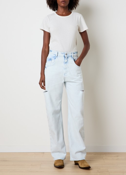 Maison Margiela High waist straight leg jeans met lichte wassing - voorkant 2 indigo