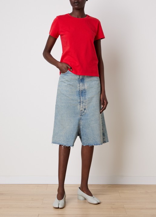 Maison Margiela High waist wide fit korte broek van denim - voorkant 3 indigo
