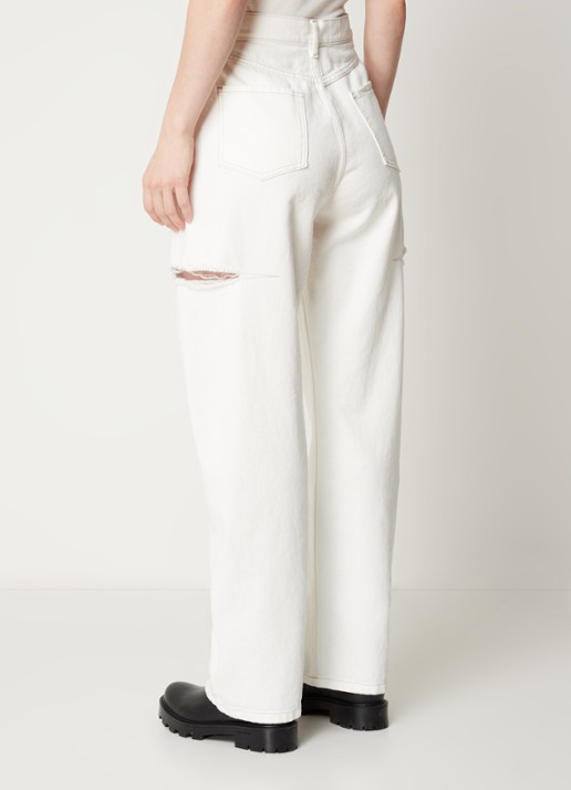 Maison Margiela High waist wide leg jeans met ripped details - achterkant 3 gebroken wit