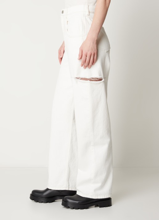 Maison Margiela High waist wide leg jeans met ripped details - detail 5 gebroken wit