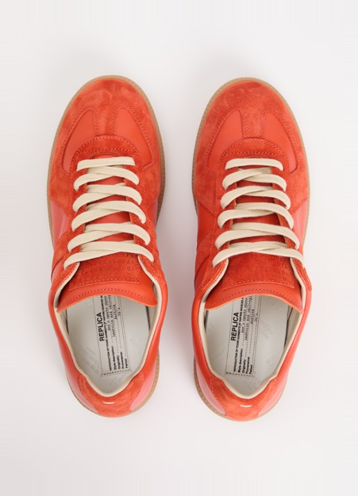 Maison Margiela Replica sneaker van kalfsleer met details van kalfssuède - detail 3 oranjerood