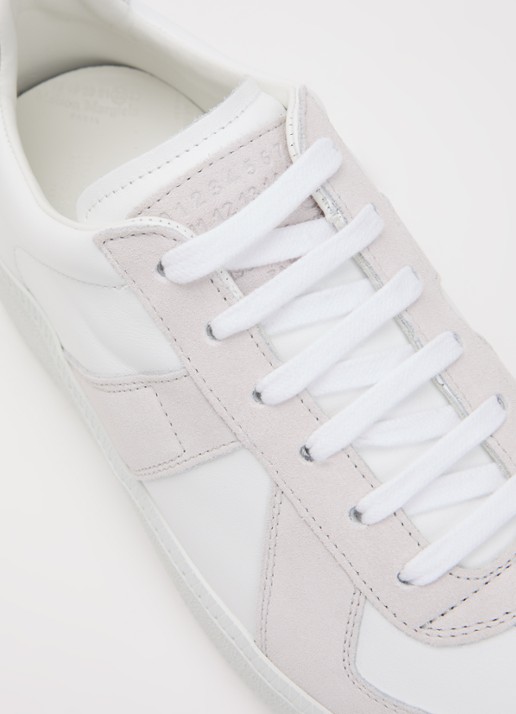 Maison Margiela Replica sneaker van kalfsleer met kalfssuède details met plateauzool - detail 5 wit