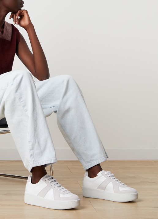 Maison Margiela Replica sneaker van kalfsleer met kalfssuède details met plateauzool - voorkant 6 wit