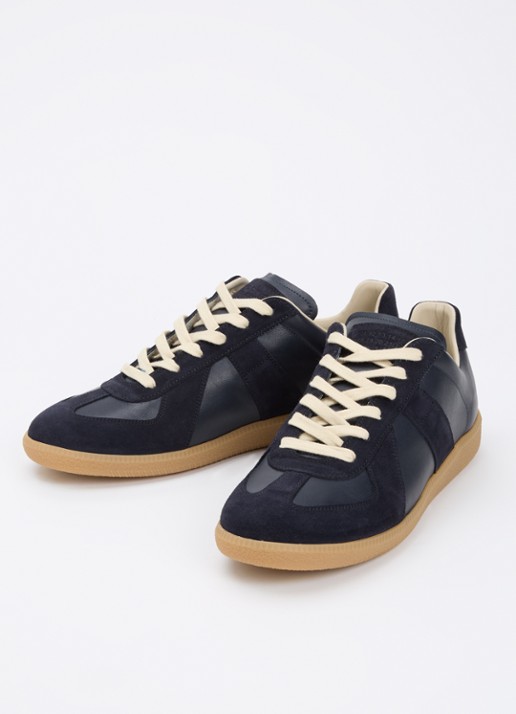Maison Margiela Replica sneaker van kalfsleer met kalfssuède details - voorkant 5 donkerblauw