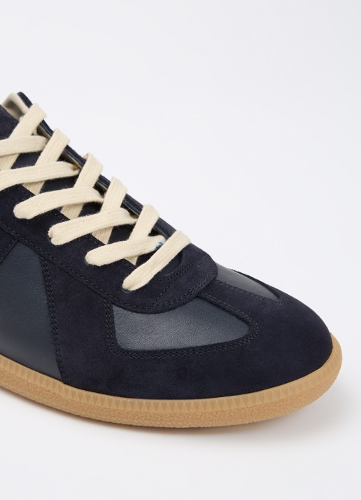 Maison Margiela Replica sneaker van kalfsleer met kalfssuède details - voorkant 6 donkerblauw