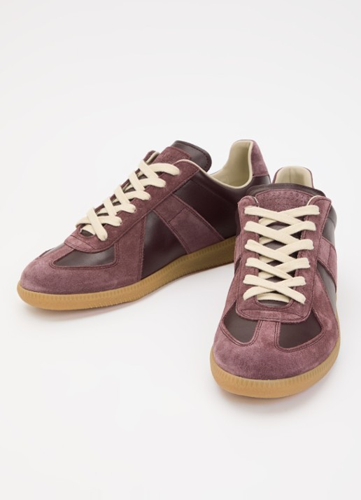 Maison Margiela Replica sneaker van kalfsleer met kalfssuède details - detail 2 bordeauxrood