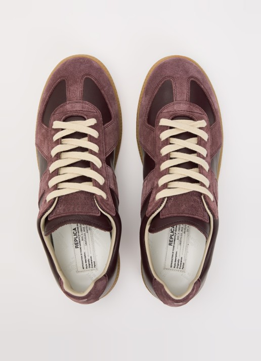 Maison Margiela Replica sneaker van kalfsleer met kalfssuède details - detail 3 bordeauxrood