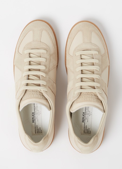 Maison Margiela Replica sneaker van kalfsleer met suède details - detail 5 bruin