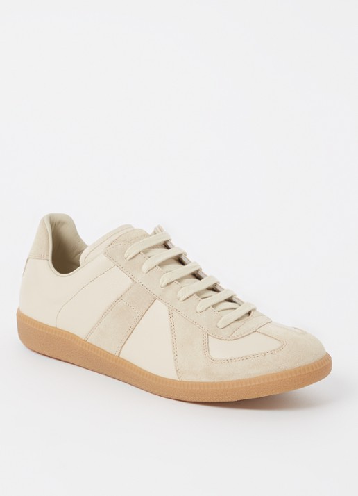 Maison Margiela Replica sneaker van kalfsleer met suède details - voorkant 2 bruin