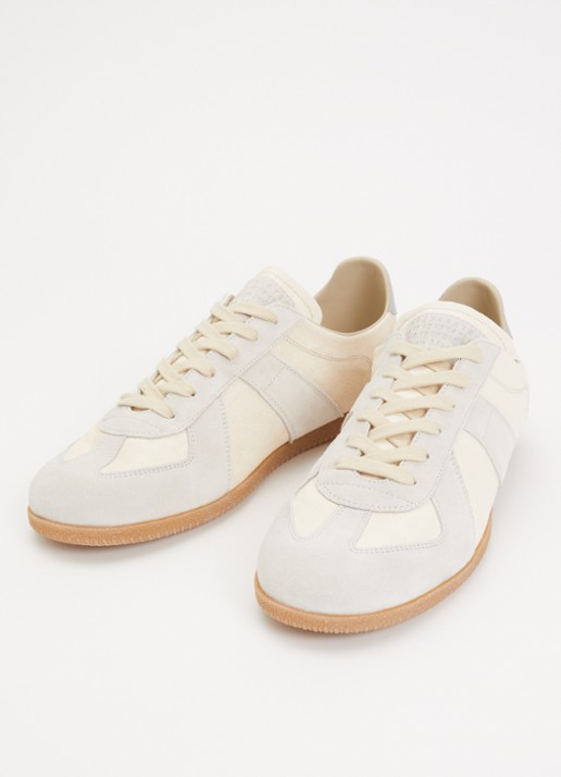 Maison Margiela Replica sneaker van kalfsleur met details van suède - detail creme