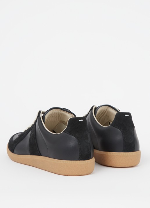 Maison Margiela Replica sneaker van lamsleer met kalfssuède details - achterkant 3 zwart