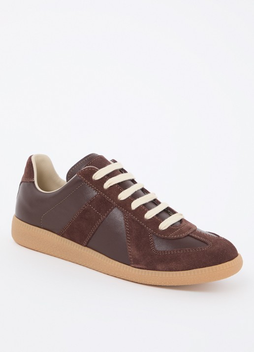 Maison Margiela Replica sneaker van lamsleer met kalfssuède details - voorkant 2 bruin