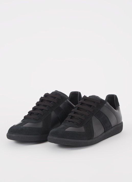 Maison Margiela Replica sneaker van lamsleer met suède details - detail 3 zwart