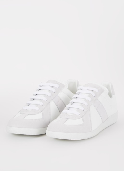Maison Margiela Replica sneaker van lamsleer met suède details - detail 2 wit