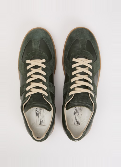 Maison Margiela Replica sneaker van leer met details van kalfssuède - detail 3 groen