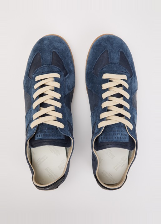 Maison Margiela Replica Soft sneaker van leer met suède details - detail 2 donkerblauw