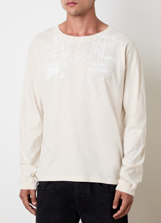 Maison Margiela T-shirt met logoprint - detail creme