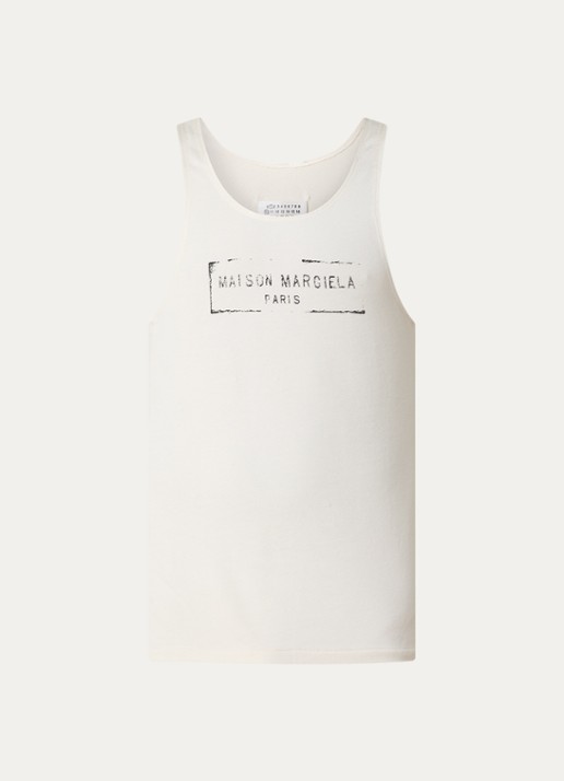Maison Margiela Tanktop met logoprint - voorkant gebroken wit