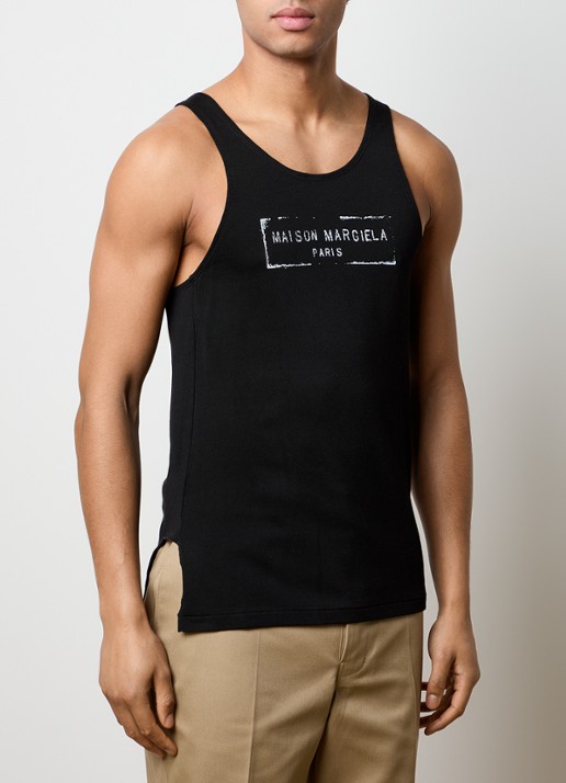 Maison Margiela Tanktop met logoprint - detail zwart