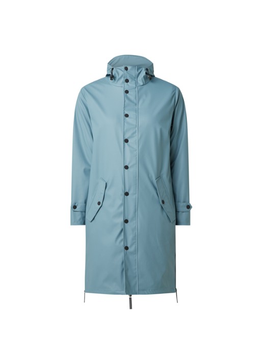 Maium Longline unisex regenjas met capuchon  - voorkant blauwgrijs