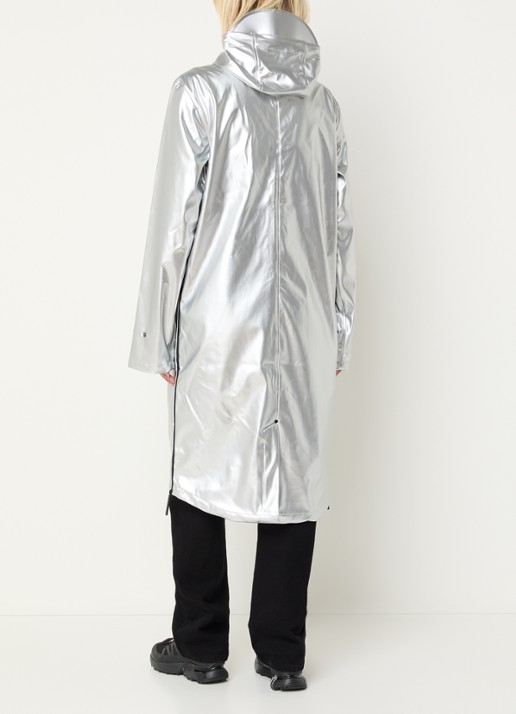 Maium Longline unisex regenjas met capuchon  - achterkant zilver