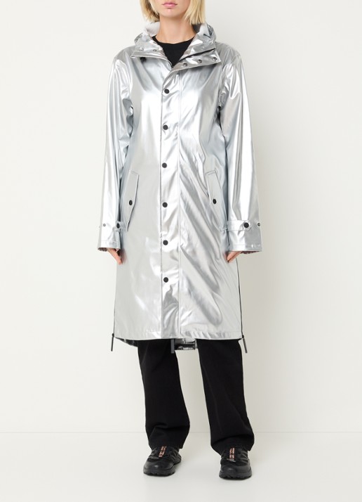 Maium Longline unisex regenjas met capuchon  - voorkant 4 zilver