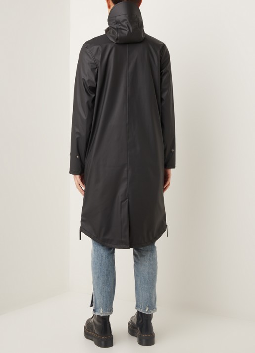 Maium Longline unisex regenjas met capuchon  - achterkant 3 zwart