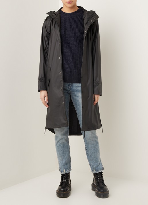 Maium Longline unisex regenjas met capuchon  - voorkant 2 zwart